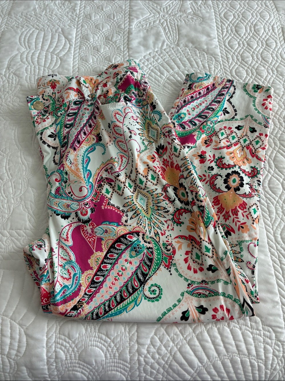 Chico’s White Paisley Print Stretch Pants - Multicolor